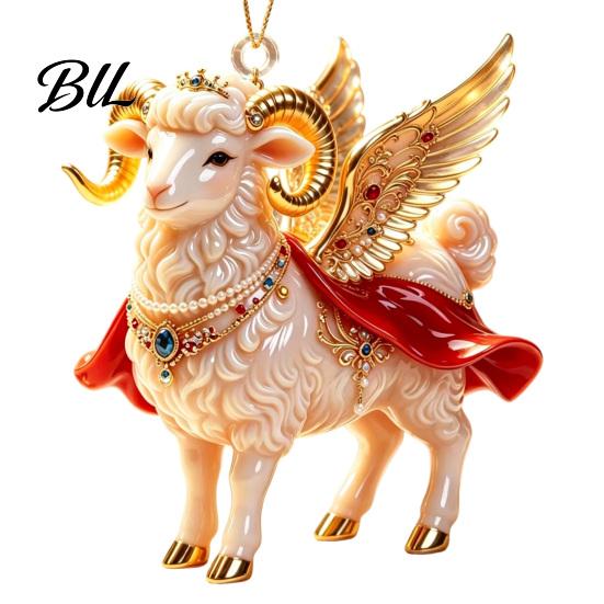 Indoor Holiday Decorations 2D Flat Christmas Sheep Hanging Ornament with Lanyard, Acrylic Seasonal Party Favors Tree Pendant for Home Festive