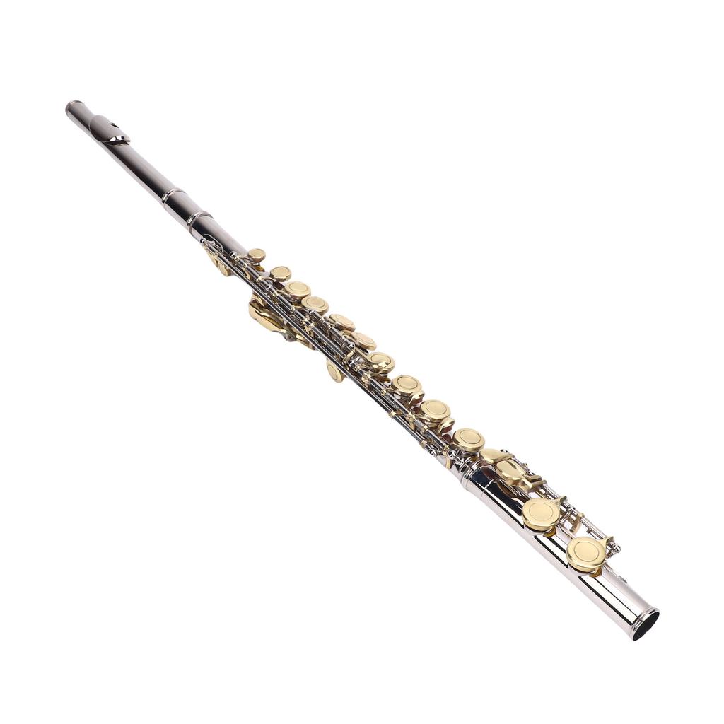 Closed Hole C Flute 16 Keys G Key Offset Design Cupronickel Flute Instrument with Cleaning Cloth Carrying Case