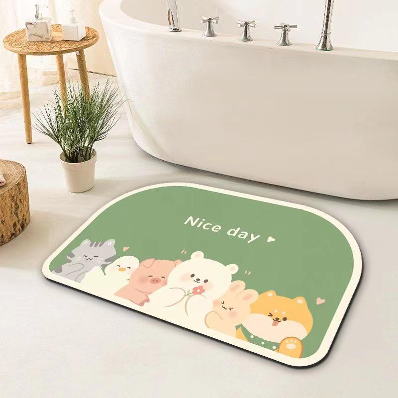 Мультяшный коврик для ванной из диатомовой земли с противоскользящим покрытием - Впитывающий, износостойкий, бытовой коврик для ног