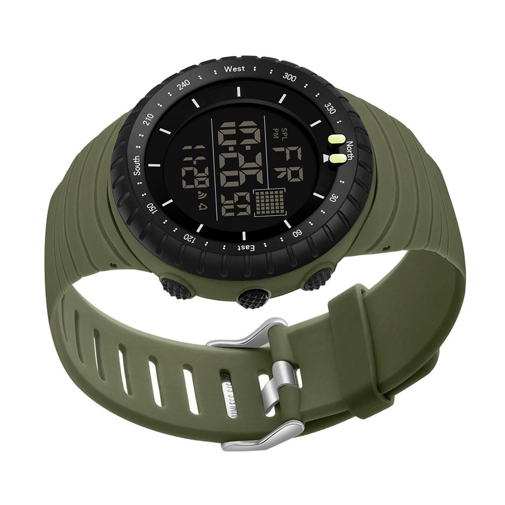 Электронные спортивные часы водонепроницаемые ночник большой экран быстросъемный ремешок цифровые часы зеленый