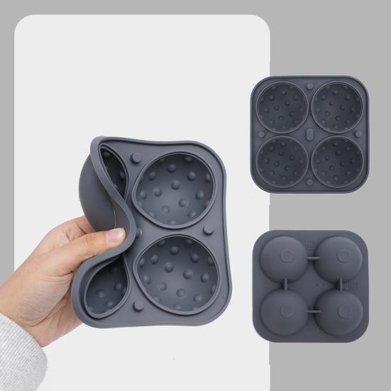 Silicone Ice Ball Tray with Lid 4 Cavities Easy Release BPA Free Summer Refrigerator Cocktail Whiskey Ice Sphere Maker Press Mold Kitchen Supplies