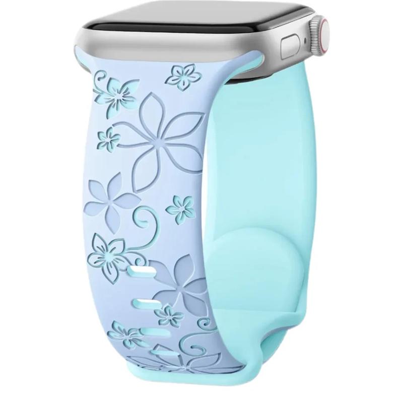 Floral Engraved Strap For Apple Watch Band 46mm 49mm 45mm 44mm 42mm 41mm 40mm 38mm Silicone Sport Bracelet iWatch Series 10 SE 9 8 7 6 Ultra 2
