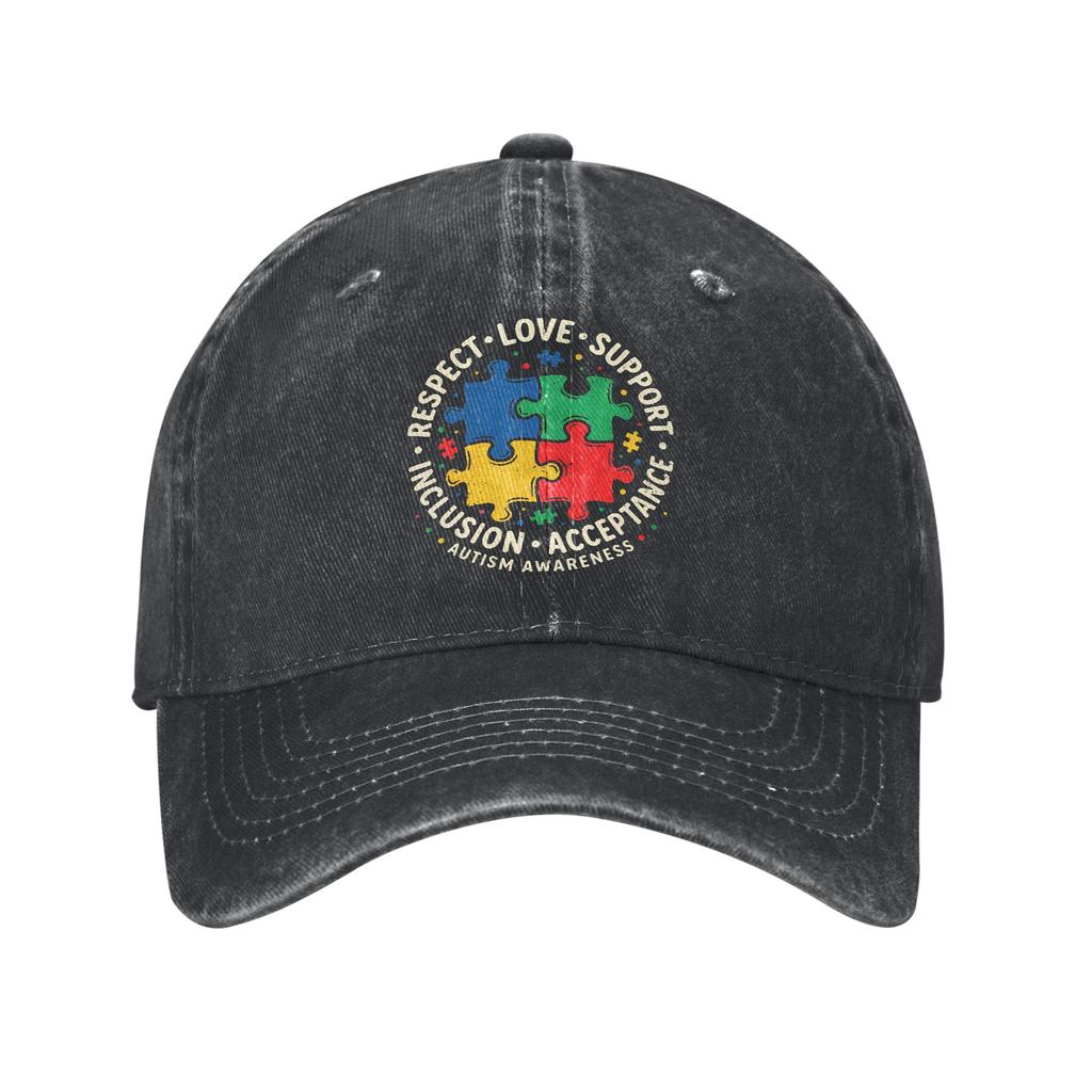 Autism Awareness Respect Love Support Washed Baseball Cap Fitted Retro Sun Trucker Hat Summer Unisex Men Outdoor Snapback Cap