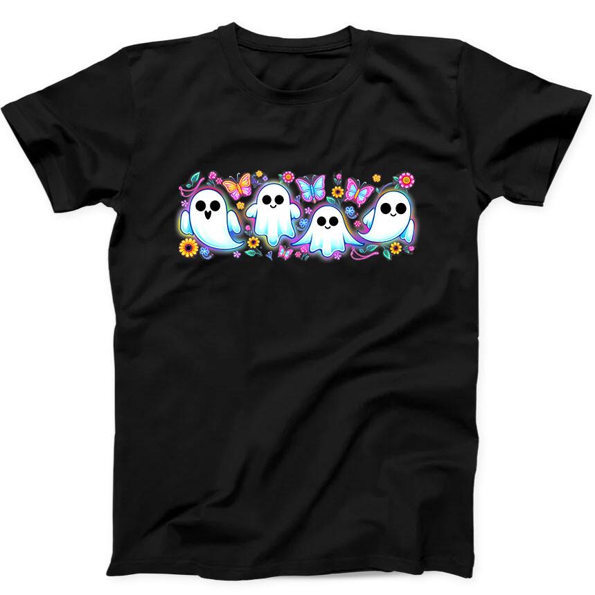 Floral Ghosts Cute Halloween Funny Gift Tee Black T Shirt 156