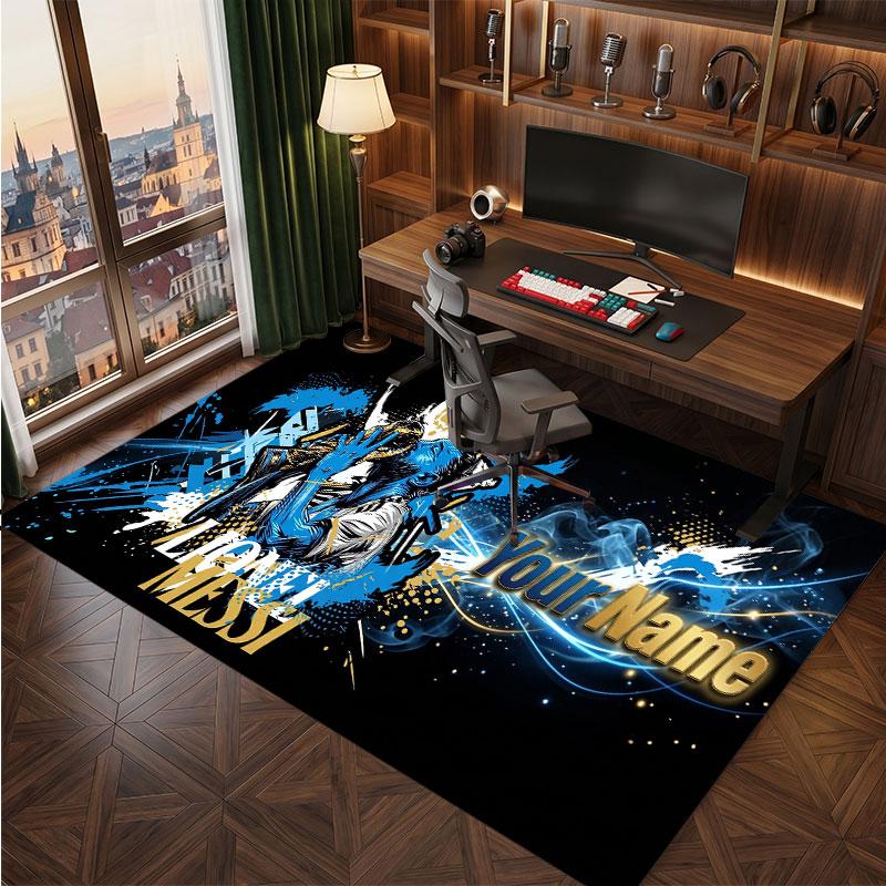 Lionel Messi Custom Crystal Velvet Rug, Personalized Name Text Print, Football Logo Soft Non‑Slip Floor Mat Home Decor Gift