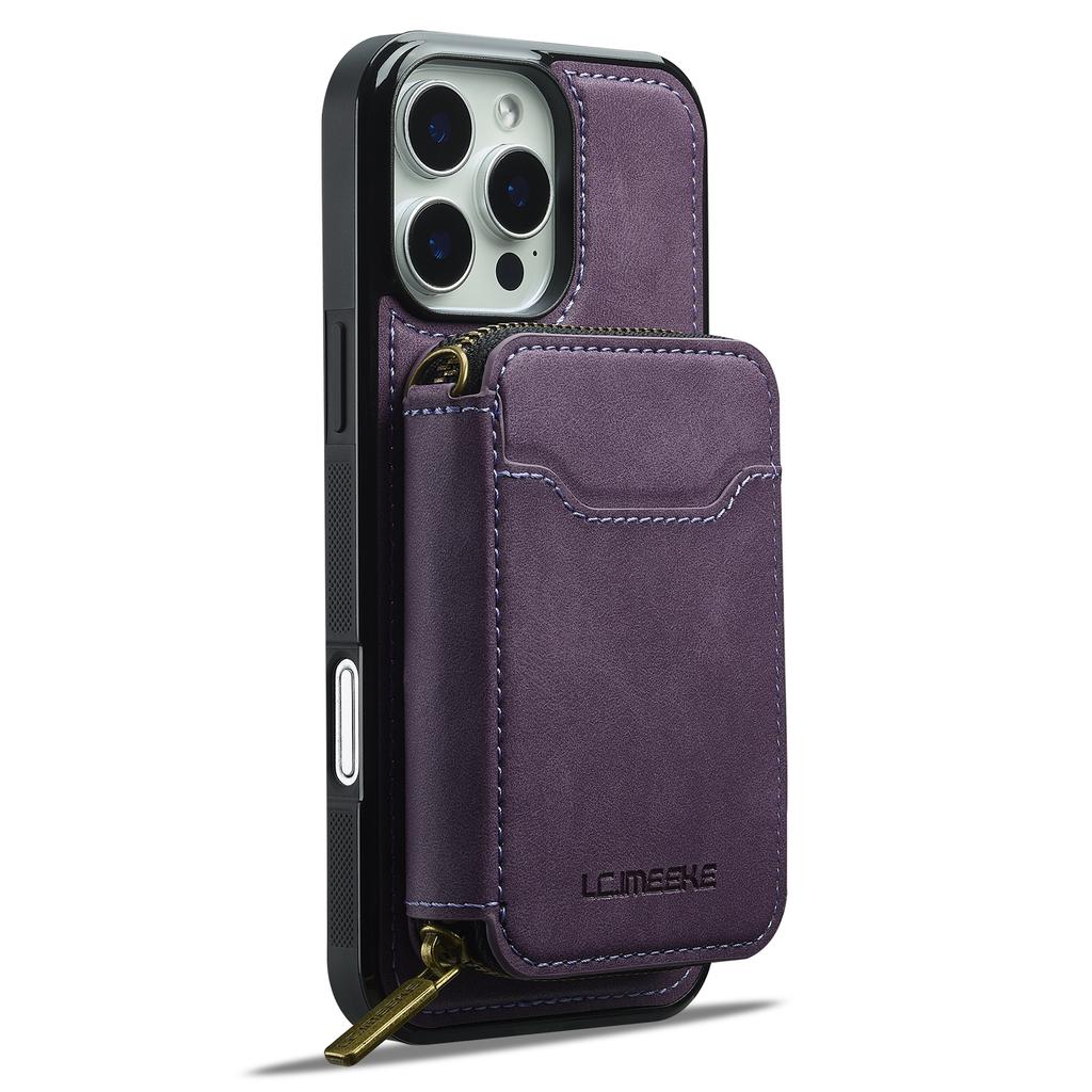 LC.IMEEKE L6 For iPhone 16 Pro Magnetic Case Detachable Zipper Wallet Leather Coated PC + TPU Phone Cover