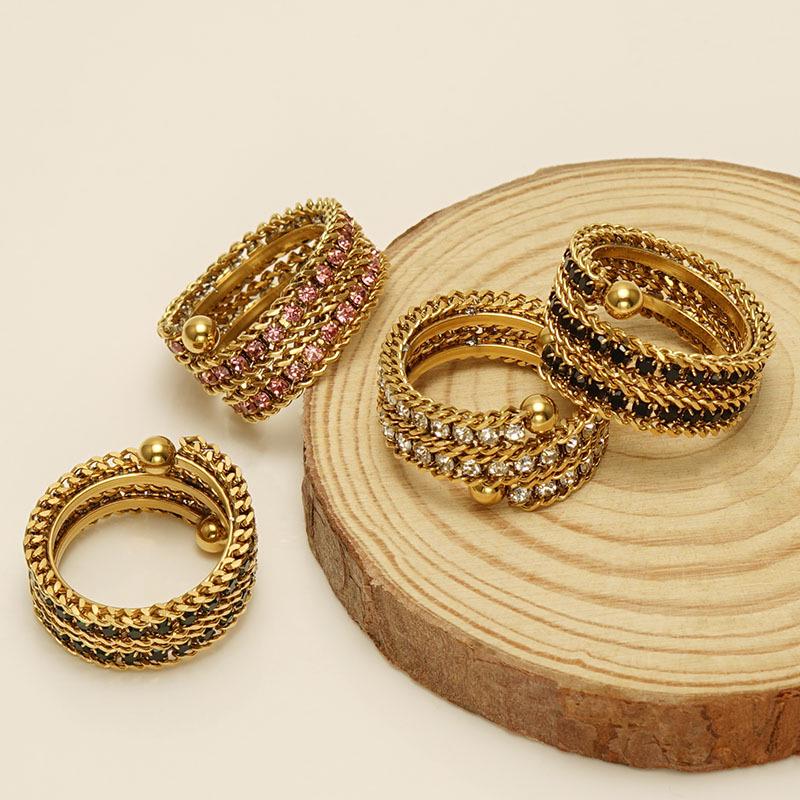 Европейское и американское 18-каратное золото, нержавеющая сталь, кольцо с полным бриллиантом, регулируемое, многослойное