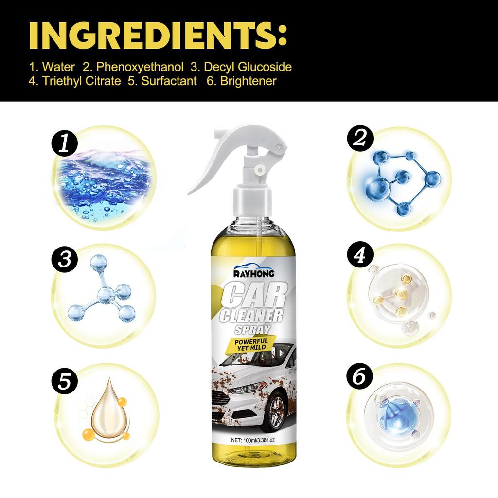 RAYHONG Car Cleaning Spray 100ml Removes Grease, Dust, and Stains Gently Cleans Car Paint Multi-purpose Maintenance