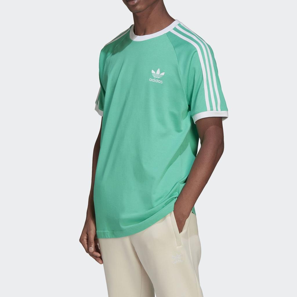 Adidas Полосатая футболка с круглым вырезом и логотипом, мужские топы, зеленая HE9549