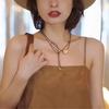 Fashion Simple Square Circle Pattern Necklace Wax Rope Multi-Wear Long Collar Bone Sweater Chain