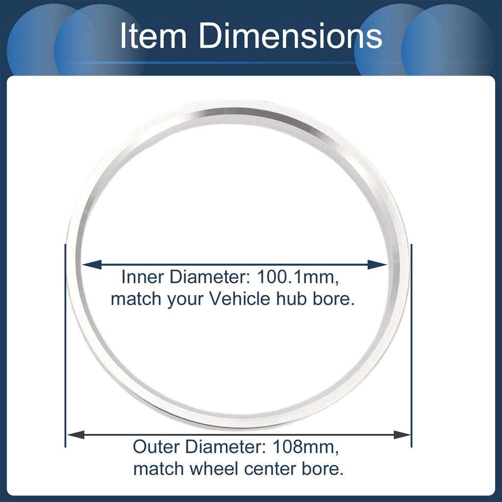 INFINAUTO Hub Centric Ring 108mm OD 100.1mm ID Car Wheel Hub Ring Aluminum Alloy Silver Tone 4pcs