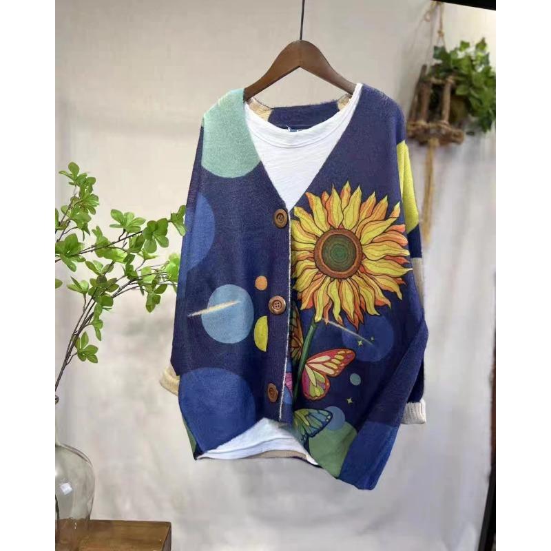 Новые осенние свитера больших размеров, кардиганы, большие размеры, женские узоры, цветочные мультяшные принты, свитера, вязаные свободные свитера