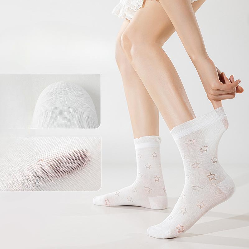 Summer Bow Hollowed-out Mesh Socks for Girls, Lace for Girls, Pile Socks, Thin Cotton Socks for Women