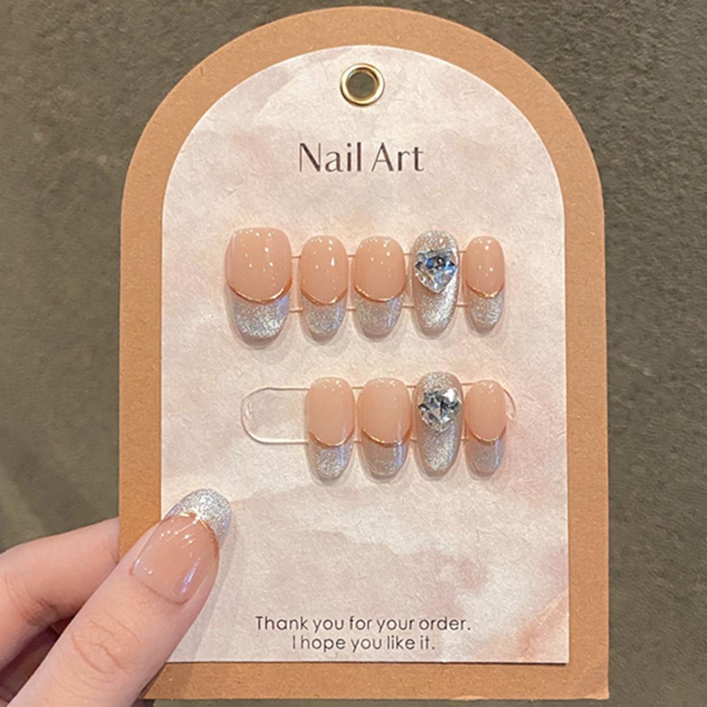 Handmade 3D Green Fairy Gradient Butterfly Almond Press On Nails With Glue Reusable Full Cover Artificial Nail Tips
