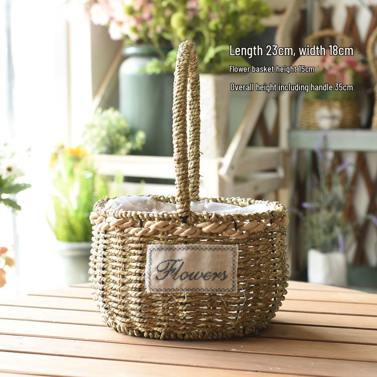 Пасторальная скандинавская плетеная цветочная корзина-сумка для композиций из сухоцветов и горшка с суккулентом