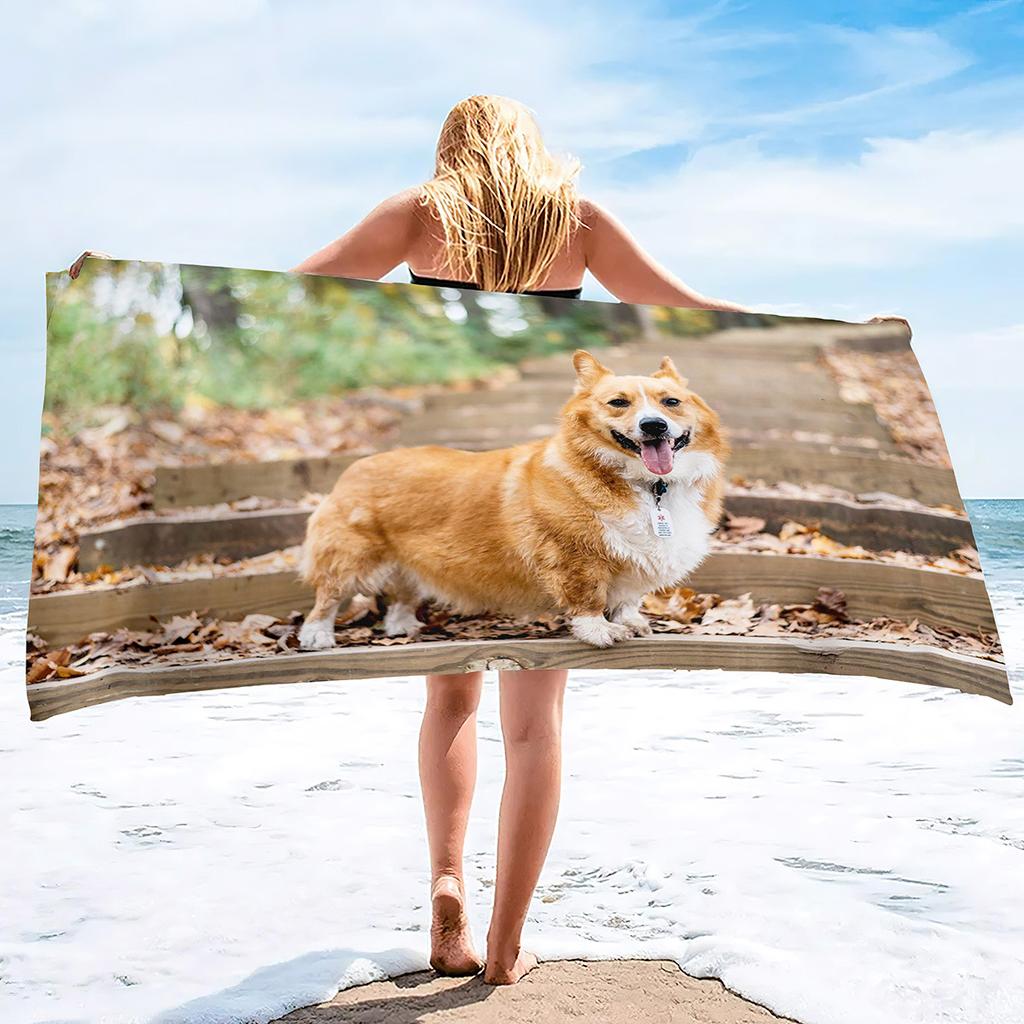 Corgi Series Seaside Vacation Beach Towel Swimming Bath Towel Microfiber Sports Towel