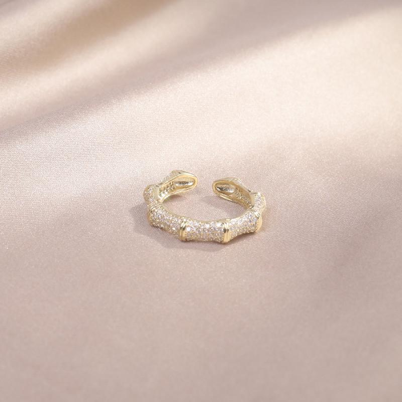 Корейские продажи модных ювелирных изделий 14K настоящее золотое покрытие AAA циркон бамбук шарнирное регулируемое кольцо элегантное женское повседневное дикое кольцо