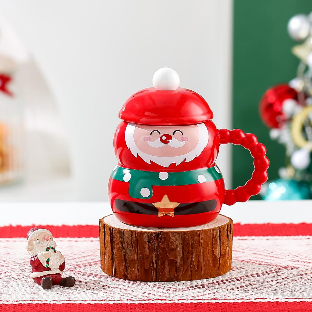 Santa Claus Ceramic Mug Christmas Creative Mug with Lid Spoon Home Couple Water Cup Holiday Gift Box
