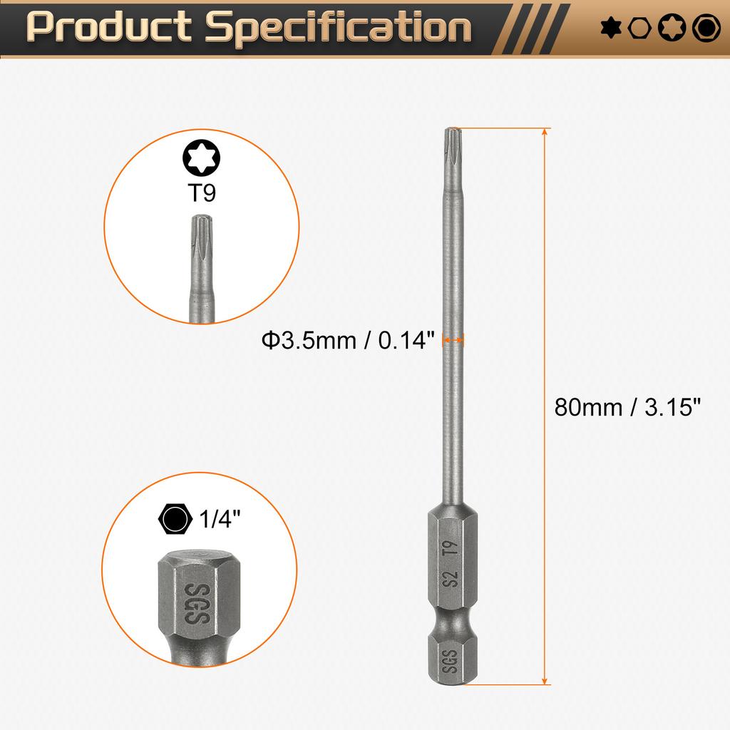 1-5 шт. Насадка-бита для отвертки Torx T7-T30, длина 80 мм, магнитная, шестигранный хвостовик 1/4", без отверстия, защита от взлома, 6-лучевая звезда, бит для винтов