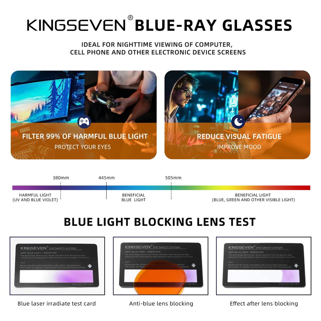 KINGSEVEN Fashion Anti-Blue Ray Glasses Men/Women Computer Blue Blocking Rectangle Matte Frame Eyewear Optical Lens Eyeglasses
