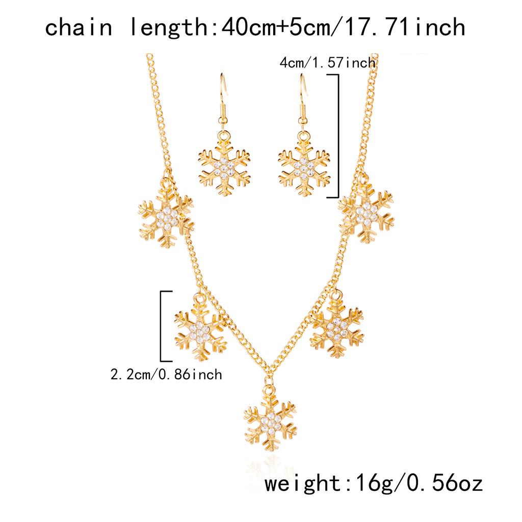 Christmas Imitation Pearl Colorful Rhinestone Snowflake Earrings Necklace for Women Exquisite Flower Jewelry Set New Year Gifts