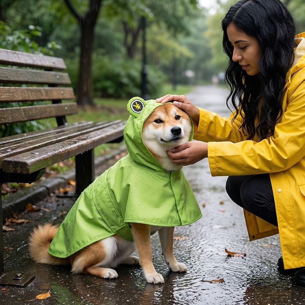 Dirt-Resistant Pet Rain Cloak Hooded Design Frog Pet Poncho Green Dog Rain Jumpsuit  Small Dogs