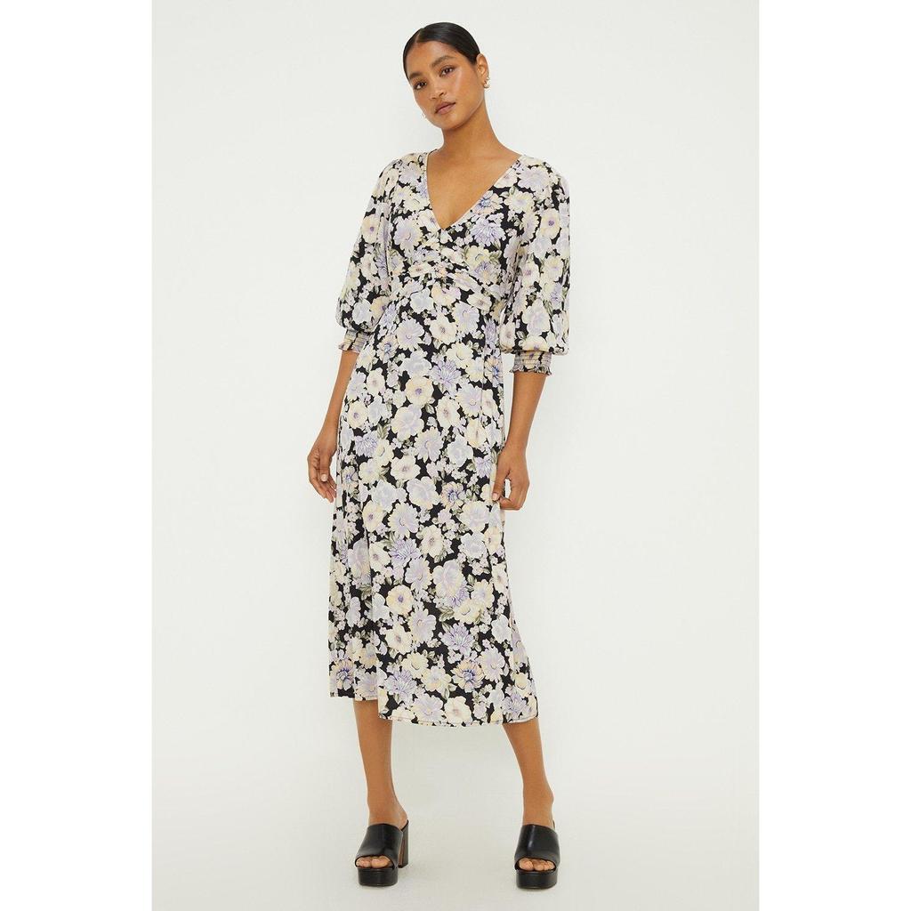 Dorothy Perkins Женское/женское платье миди с цветочным принтом и сборкой спереди