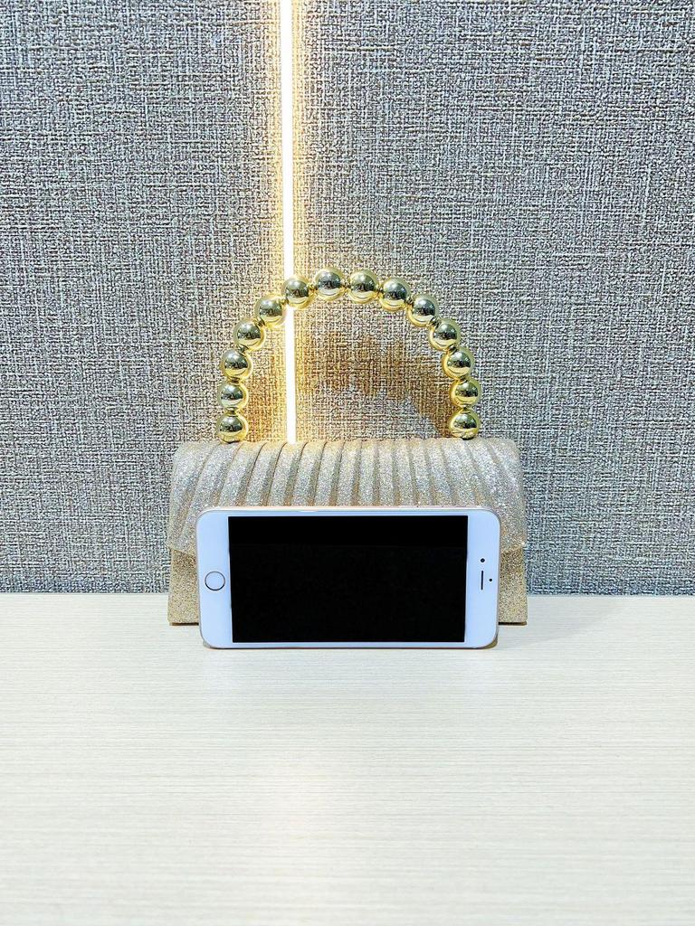 Sparkly Pleated Pearl Strand Clutch - Elegant Evening Bag