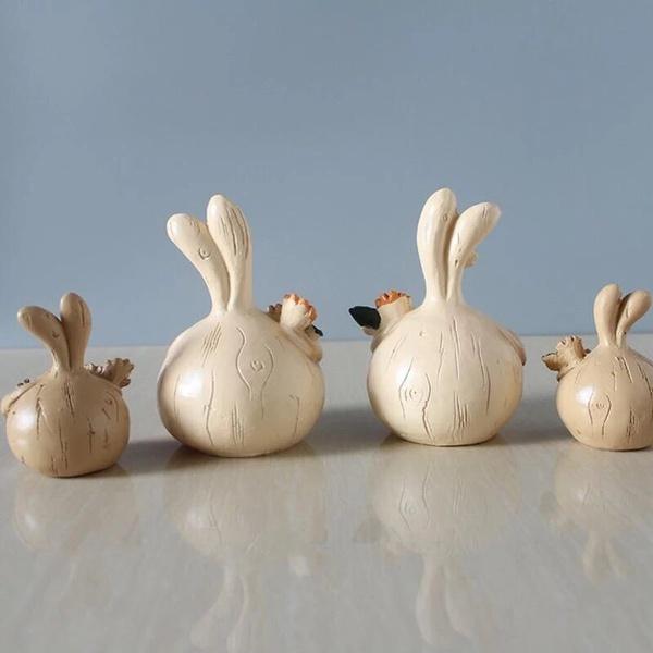 1 пара нежных пасхальных кроликов с чесноком, художественные изделия из смолы, украшение для стола, фигурка, украшение, пухлый кролик, фигурка ручной работы, животное, подарок на день рождения