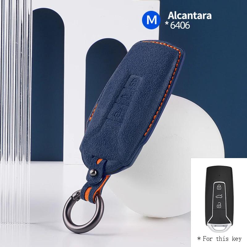 Styling Mouldings High-quality Car key protection shell suede for For VW Volkswagen Touareg 3 Button 2018 - 2021 auto key case c