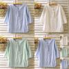 Elegant Women Vintage Cotton Linen Blouse With Flax Loose 3/4 Sleeve Tunic