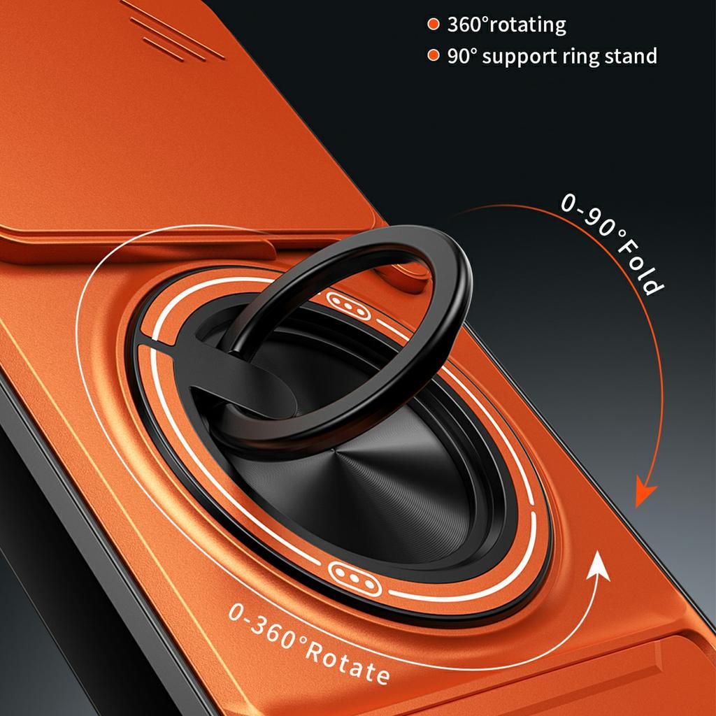 For Xiaomi 15T Magnetic Case Ring Holder Foldable Kickstand TPU PC Phone Cover with Camera Lens Slider