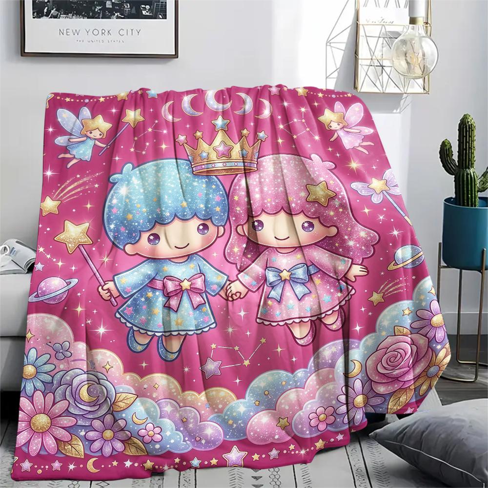 1 шт. Фланелевое одеяло с принтом Little Twin Stars, Высококачественное, Для всех сезонов, Декор для дома, Тепло и уют, Идеально для рождественских подарков