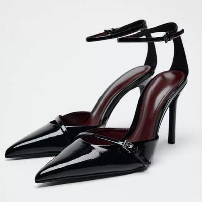 Модные сандалии Баотоу Летние Новые Остроносые С Мелким Вырезом Металлическая Пряжка А-образные Противоскользящие Износостойкие Высокие Каблуки