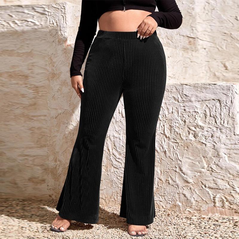 Women's Black High-waisted Long Pants Simplicity Fashion Loose Comfortable Straight-leg Pants Casual Plus Size Elastic Band Bell-bottoms