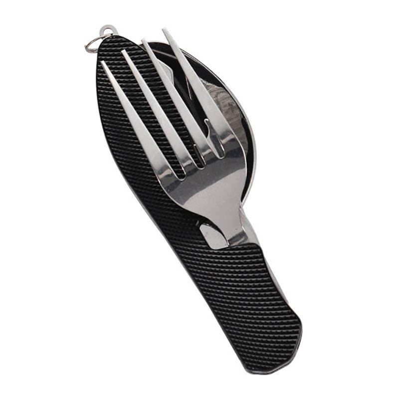 4 в 1 столовые приборы Складная вилка ложка нож из нержавеющей стали открывалка для бутылок Портативная посуда для пикника кемпинга походов путешествий