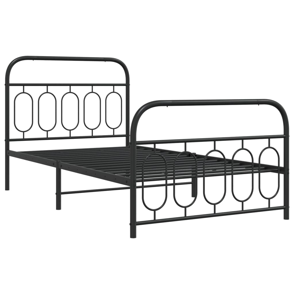 Metal Bed Frame with Headboard and Footboard Black 107 x 203 cm