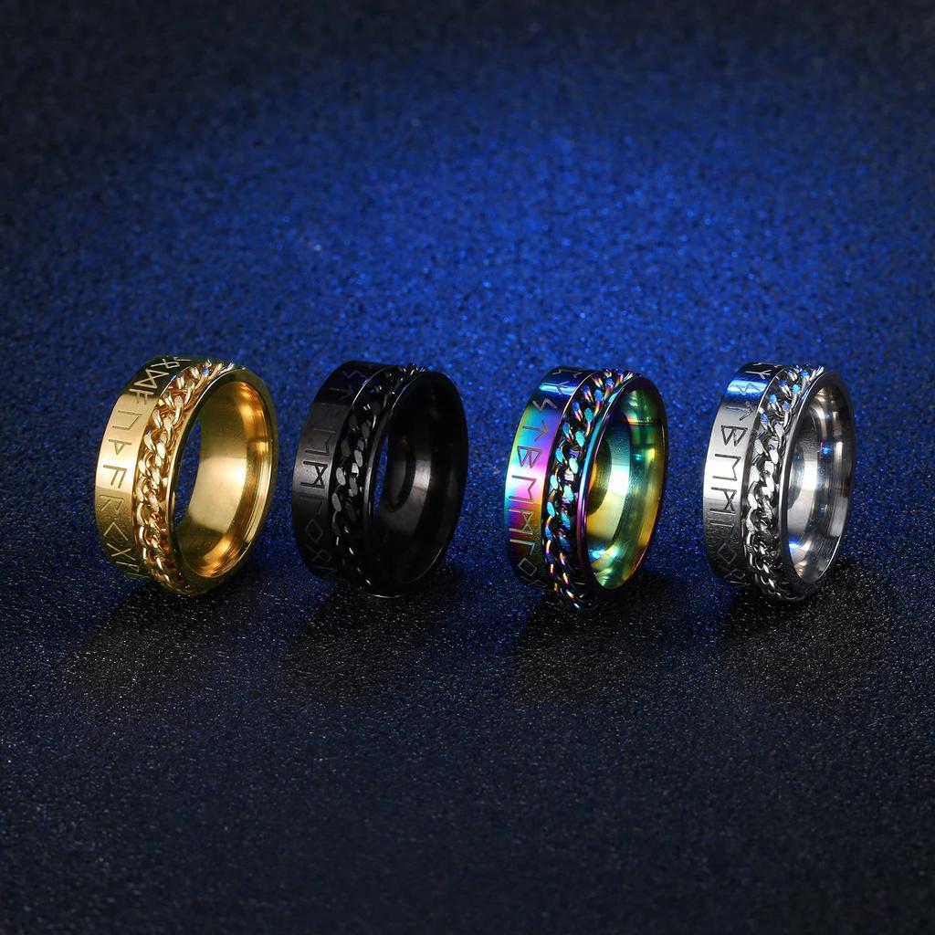 Модное антистрессовое кольцо для беспокойства Figet Spinner Кольца для мужчин и женщин Ретро-кольцо с рунами норвежских викингов Вращающееся кольцо из нержавеющей стали