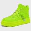 Men's High-Top Sneakers - New Autumn Styles, Height-Enhancing Thick Soles, Fashionable Fluorescent Green, Trendy Hong Kong Style.