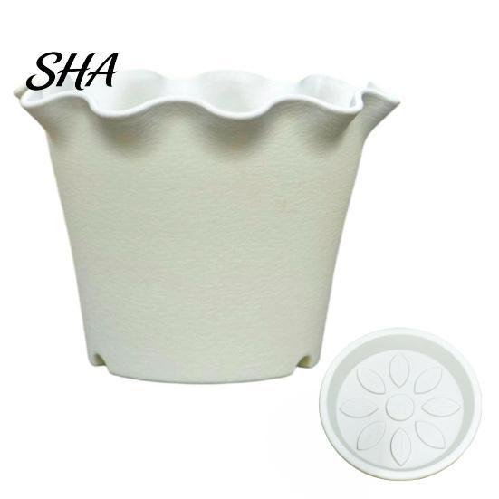 Leakage Proof Balcony Pots Large Flower with Drainage Holes And Tray Saucers, Ruffled Edge Planter Lightweight Durable Resin for Indoor Outdoor