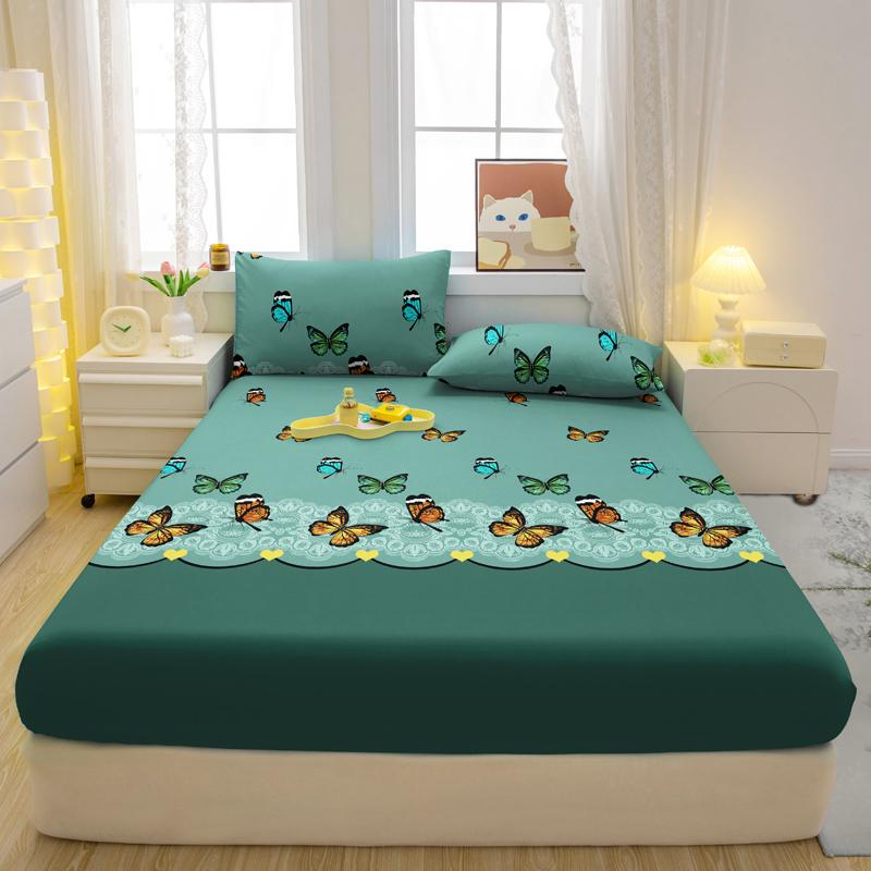 1 Simple Modern Butterfly Printed Matte Fitted Sheet, Bedroom Printed Bed Cover, Bedding (Excluding Pillowcases)