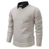 Men's Casual Patchwork Fake Two-piece Knitted Inner Sweater, Men's Warm Lapel Shirt Sweater