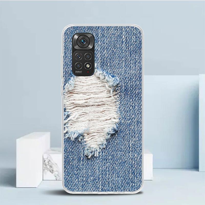 Джинсовый Ковбойский Деним Принт Чехол для Телефона Для Xiaomi Redmi Note 15 14 14S 13 12S 12 Pro Plus 11S 11 11T 11E 10S 10 + Мягкий ТПУ Задняя Сторона C