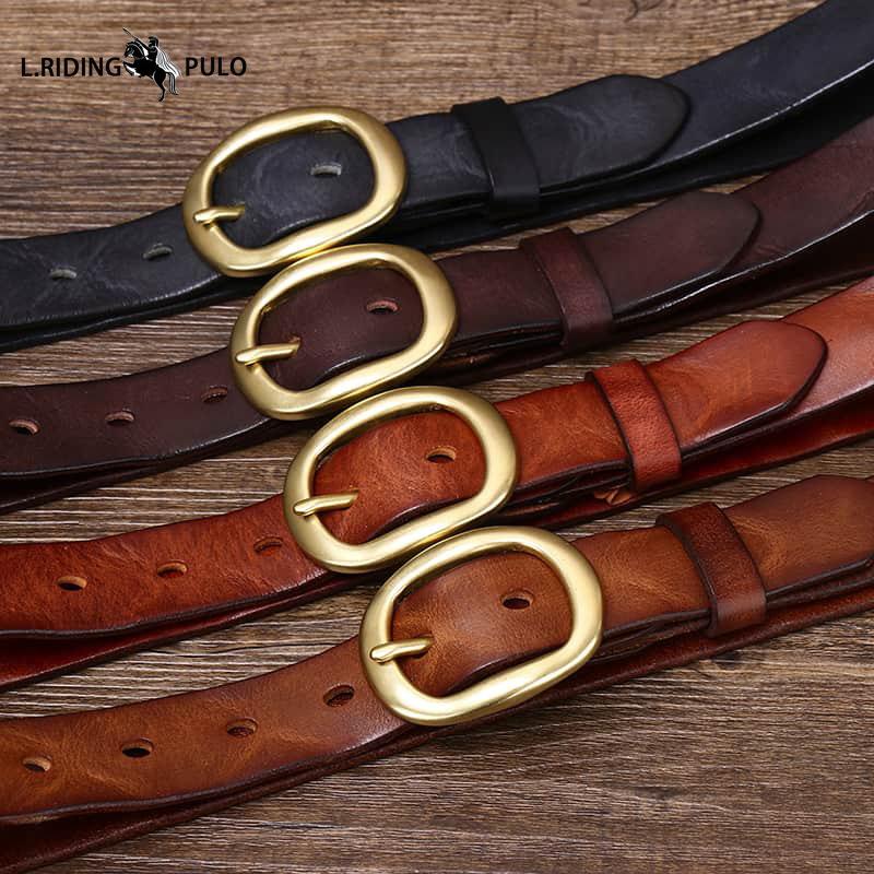 Ретро Плиссированный Модный Ремень с Медной Пряжкой для Женщин Натуральная Кожа Первый Слой Чистая Коровья Кожа Универсальный Джинсовый Ремень