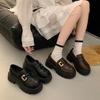 Black Platform Small Leather Shoes Women's 2024 Autumn New One-pedal British Style Loafers Retro Versatile Single Shoes
