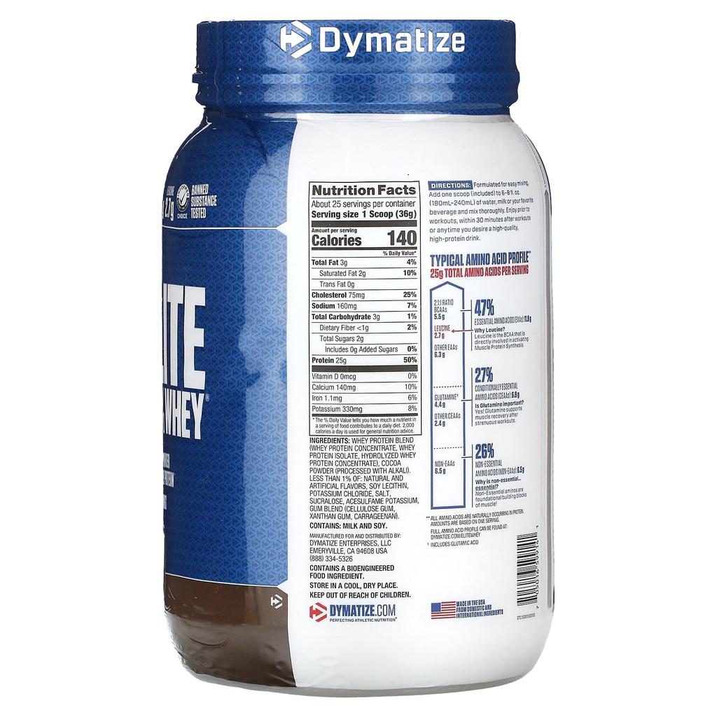 Dymatize Elite, 100% Whey Protein, Rich Chocolate, 2 Lbs (907 G)