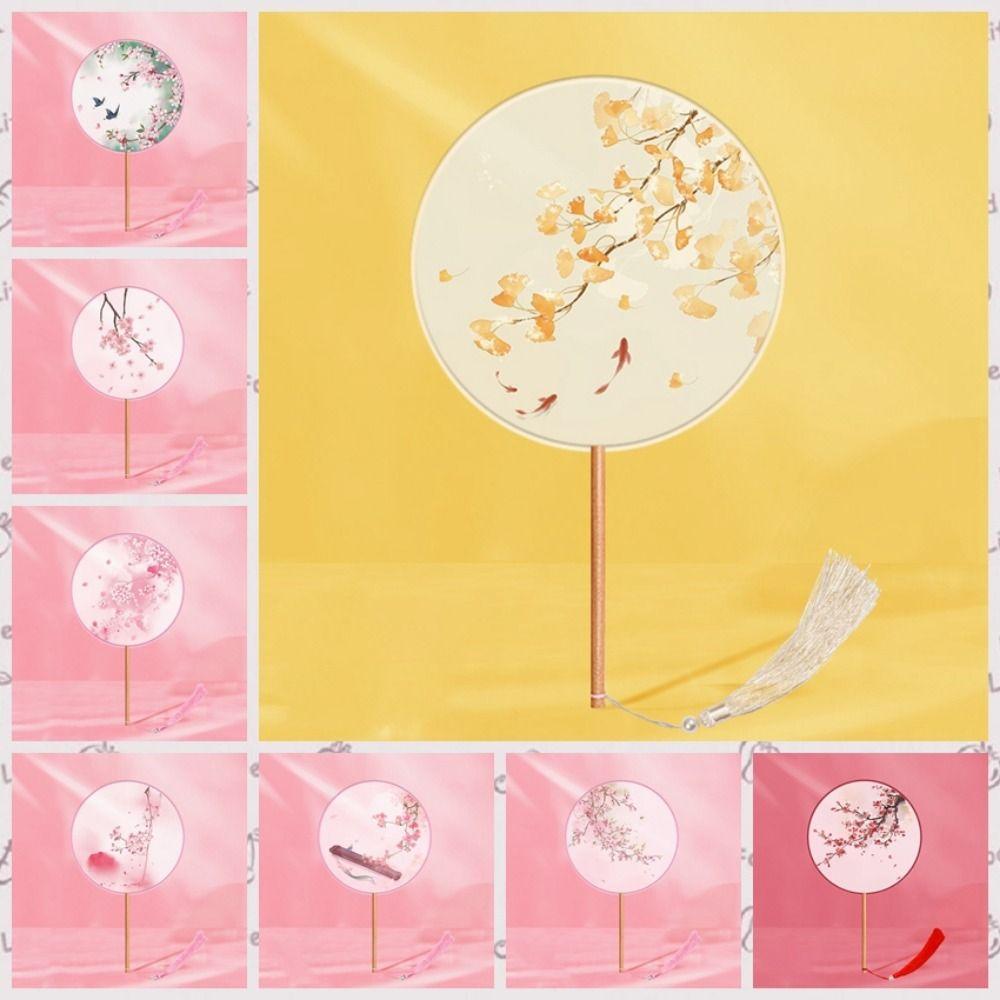 Chinese Style Dance Silk Fan Ink Painting Embroidery Fan Round Hand Fan for Wedding