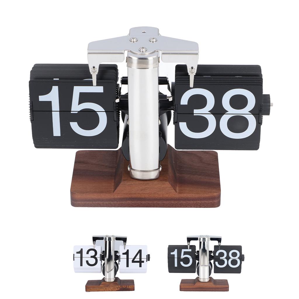 Перекидные настольные часы с автоподзаводом, на деревянной основе, легко читаемые, 24-часовые механические перекидные часы для гостиной