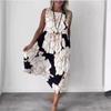 Sleeveless Printed Casual Dress Women Pleat O Neck Summer Long Dress Female Fashion Elegant A-line Party Loose Beach Dresses 157