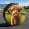 1pc, Golden Prairie Scottish Highlands Cow-Themed Tire Cover, Foldable And Space-Saving, Suitable For 14-17 Inch Tires, Perfect